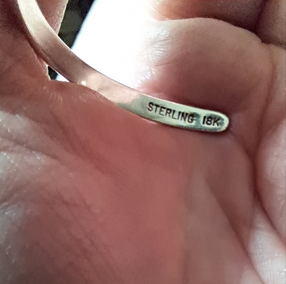 Vintage Solid Sterling Silver 18kt Yellow Gold Hallmarked Signed Abigail Cuff - Picture 7 of 10